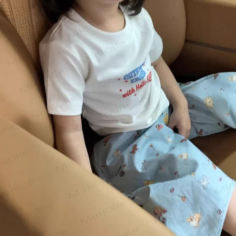 Toddler Blue Cotton Animal Print Wide Leg Pants - image 2