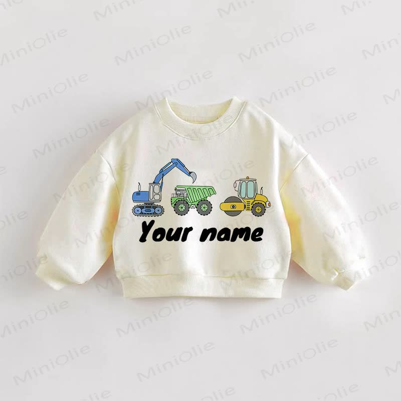 Custom Name Excavator Baby Toddler Beige Sweatshirt - image 1