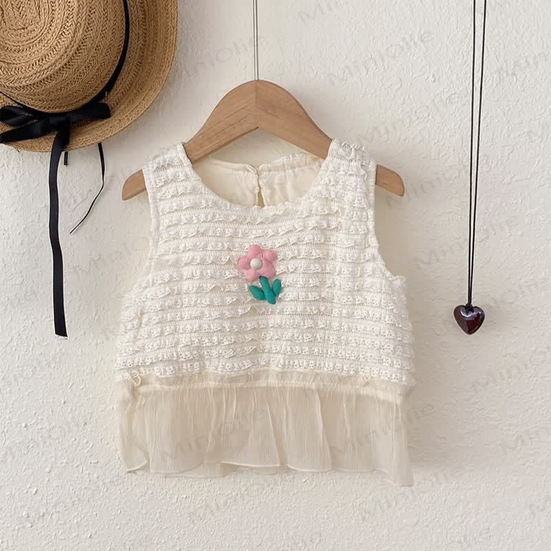 Toddler Girl Lace Smocked Sleeveless T-shirt - White - 6-7T - image 1