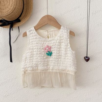 Toddler Girl Lace Smocked Sleeveless T-shirt - White - 6-7T - image 1