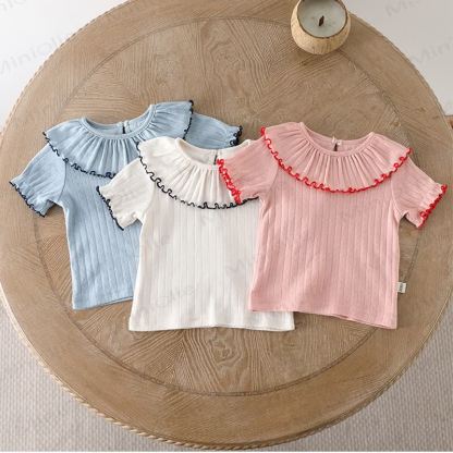 Baby Girl Cotton Ruffle Collar T-shirt - image 1
