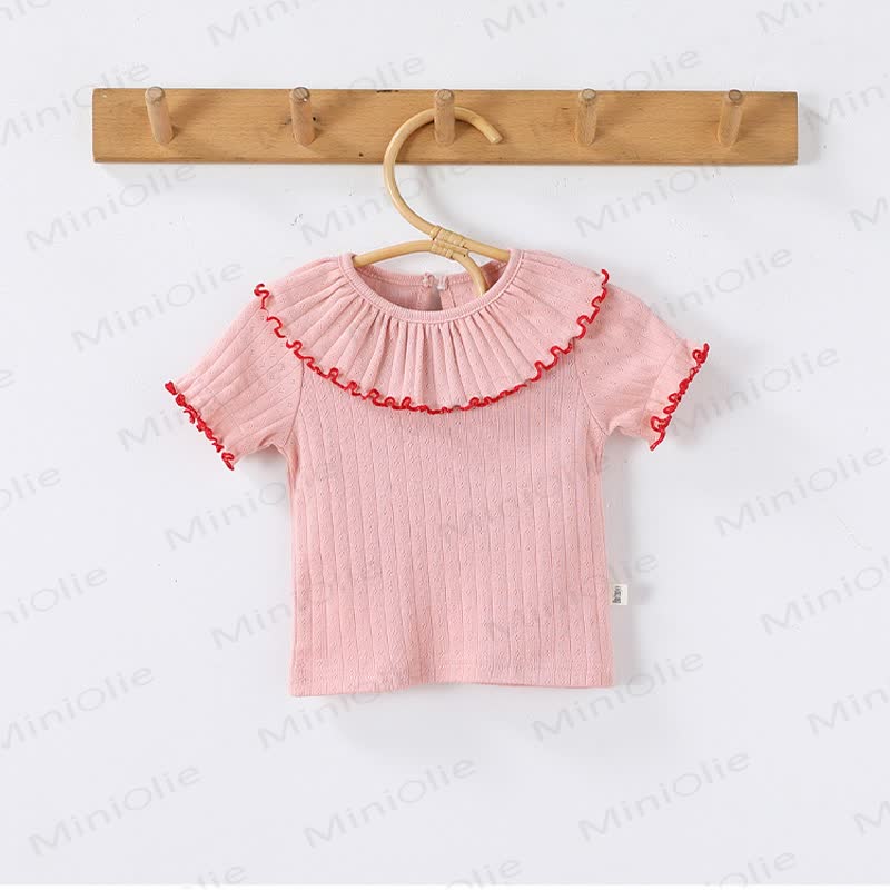 Baby Girl Cotton Ruffle Collar T-shirt - Pink - 2-3T - image 4