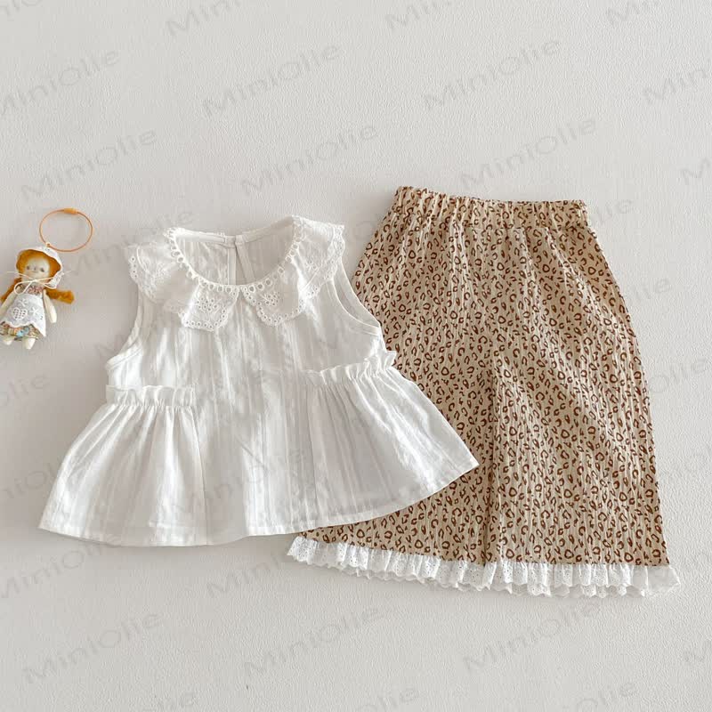 Baby Toddler Girls Cotton Lace Tank Top or Leopard Print Pants - image 1