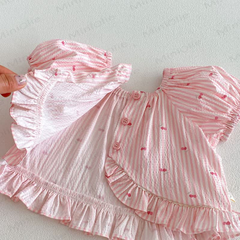 Baby Toddler Girls Cherry Print Puff Sleeve Top or Lace Solid White Pants - image 8