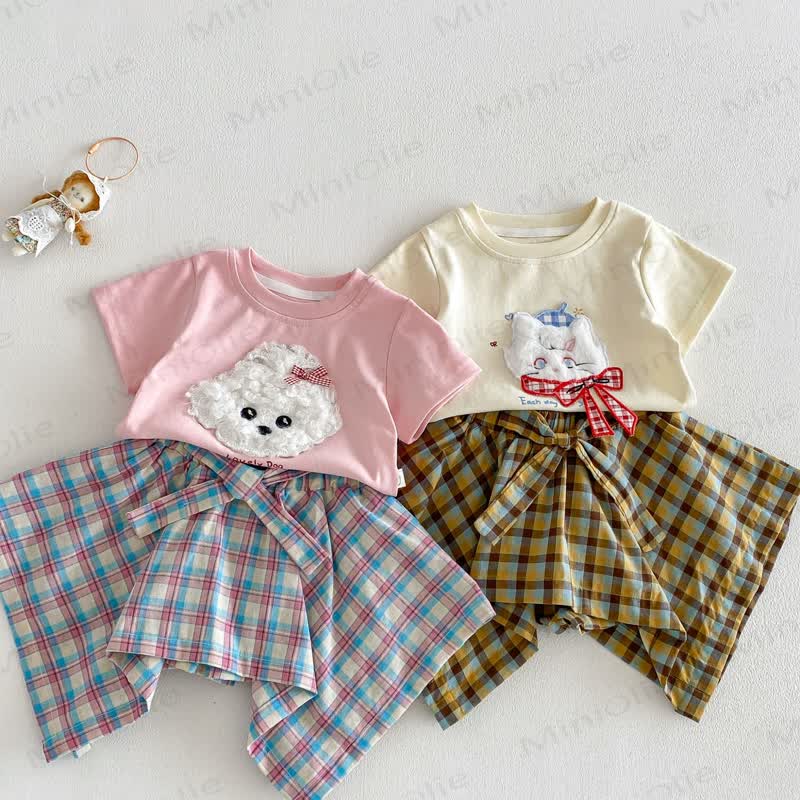 Baby Toddler Girl Animal Print Tee or Plaid Skort - image 1