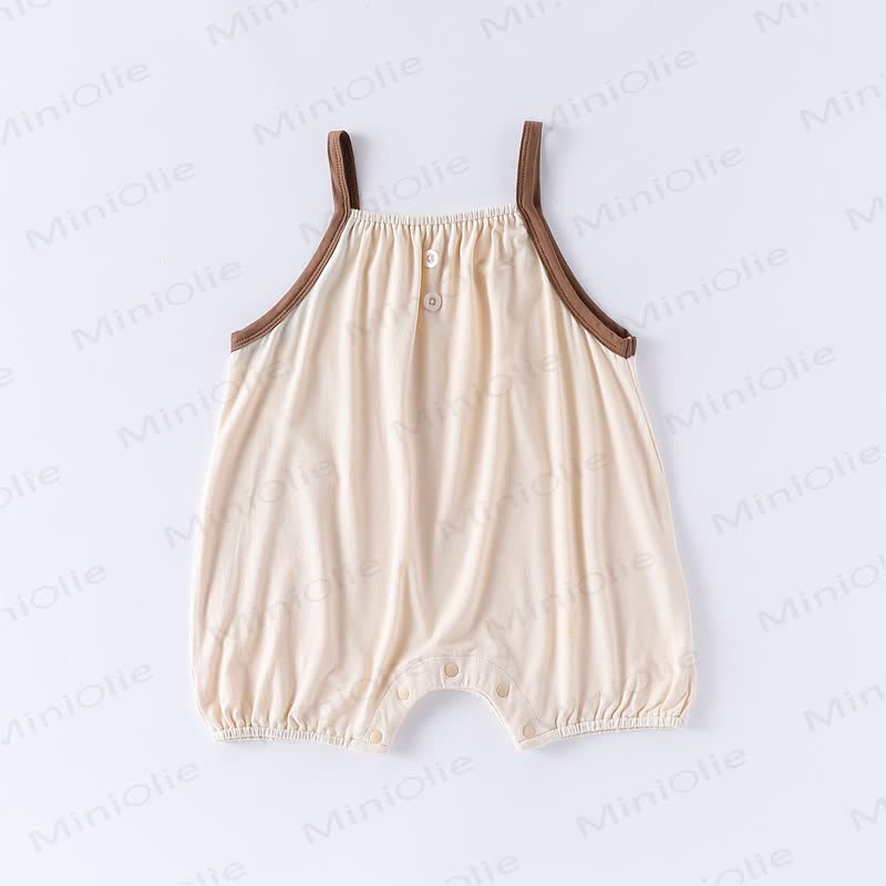 Baby Solid Color Strap Romper - Beige - 12-24M - image 2
