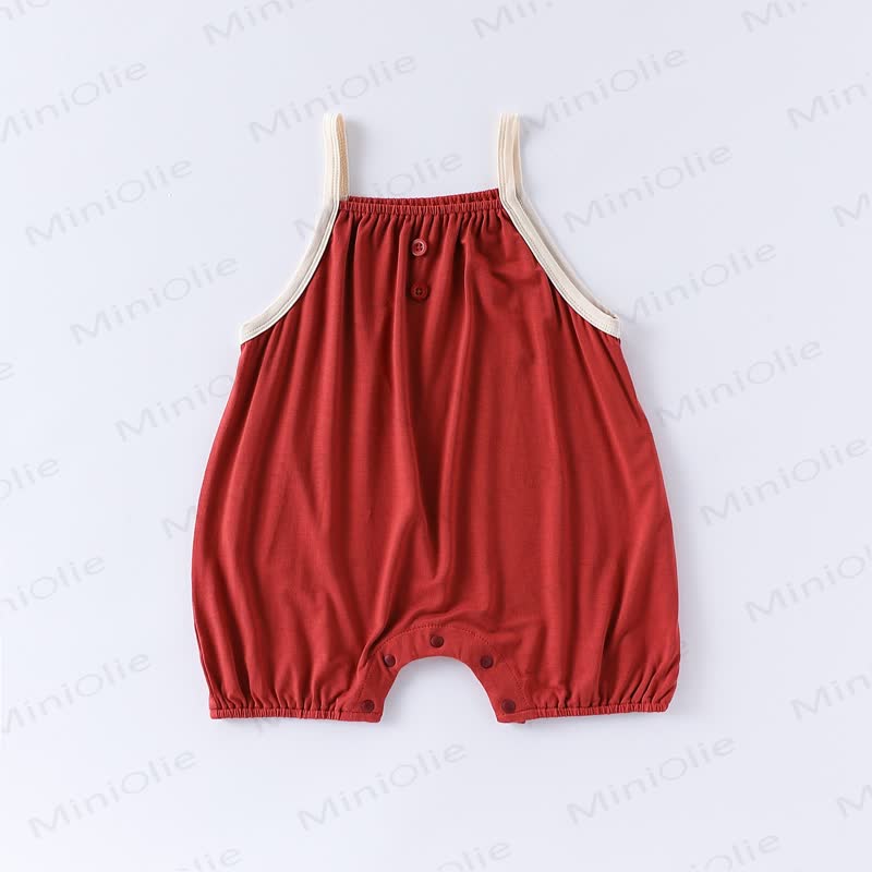 Baby Solid Color Strap Romper - Red - 12-24M - image 3