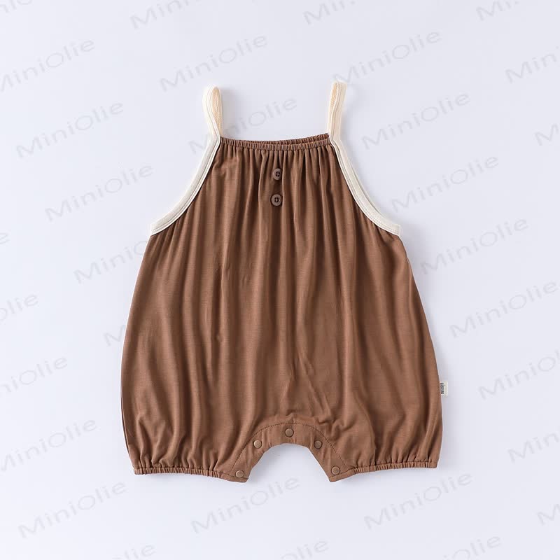 Baby Solid Color Strap Romper - Brown - 12-24M - image 6