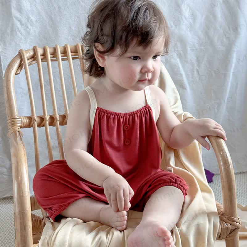 Baby Solid Color Strap Romper - image 9