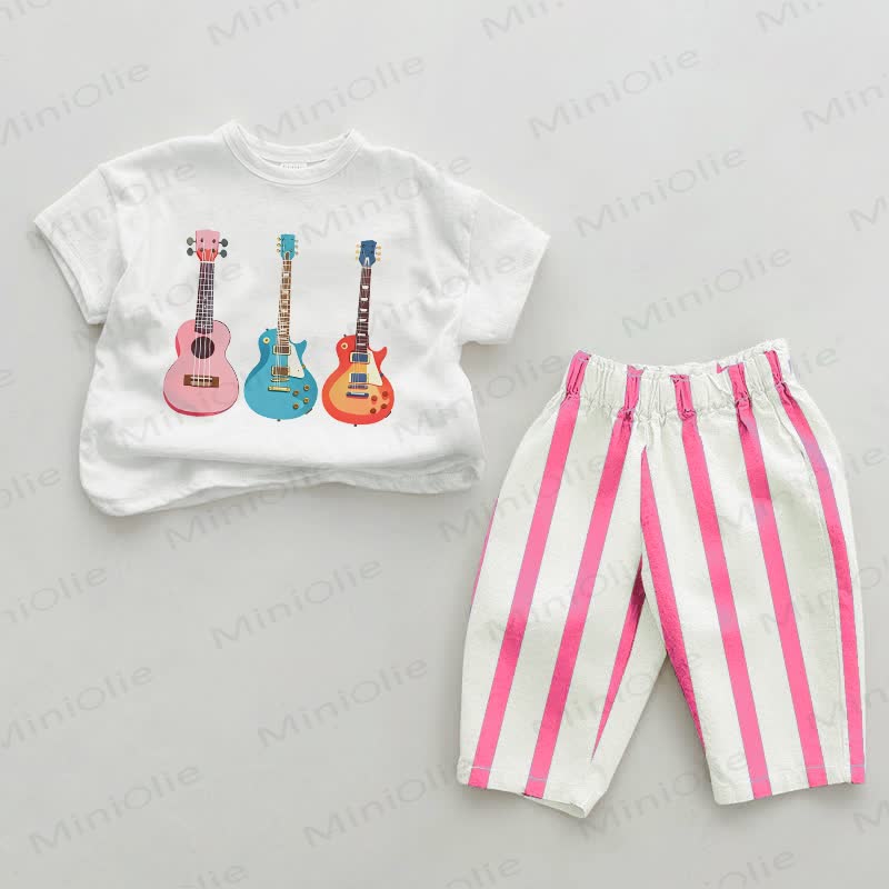 Baby Guitar Pink Vertical Striped 2-piece Set - White&Pink - 2-3T - image 1