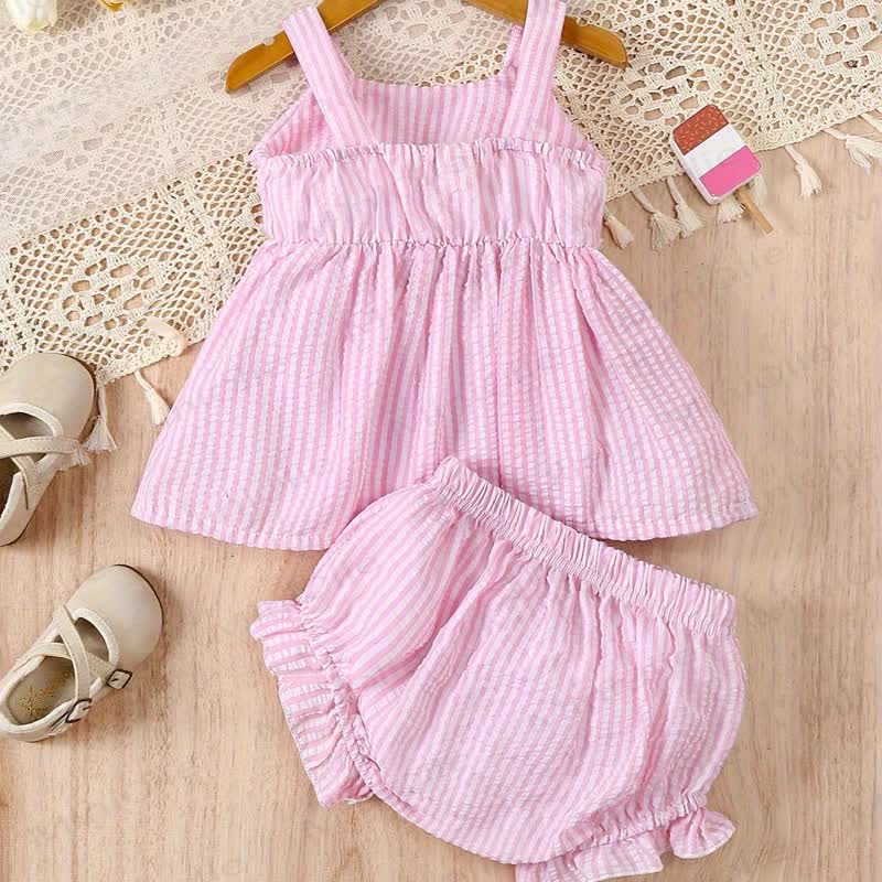 Baby Girls' Pink Striped Bow Vest and Shorts Set - image 2