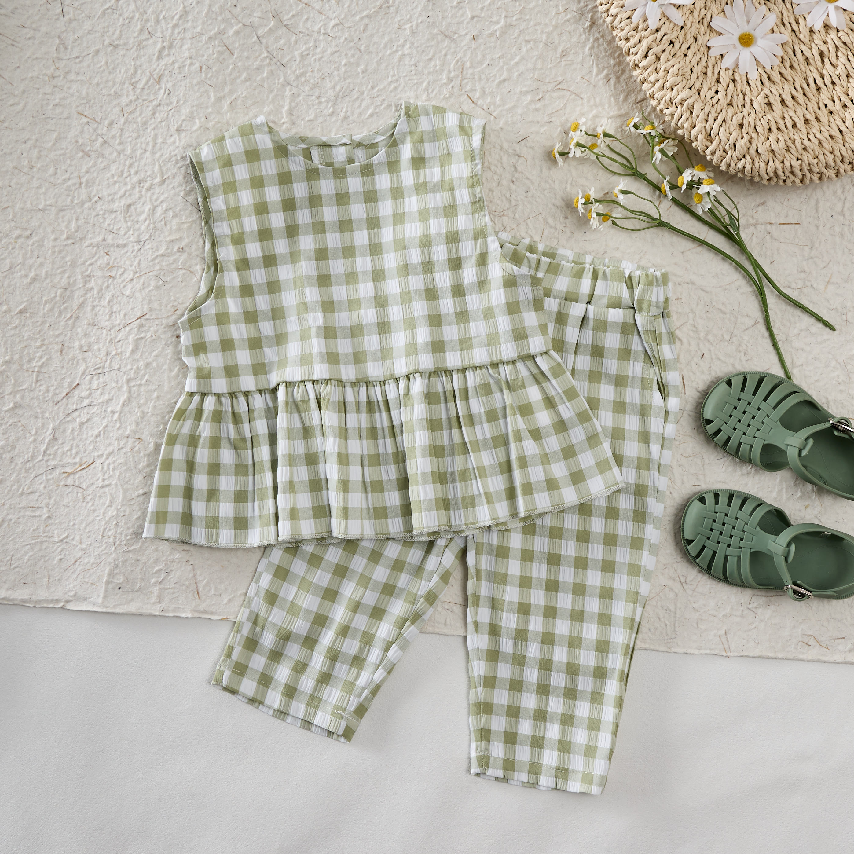 Baby Toddler Green Plaid Sleeveless 2-piece Set - image 2