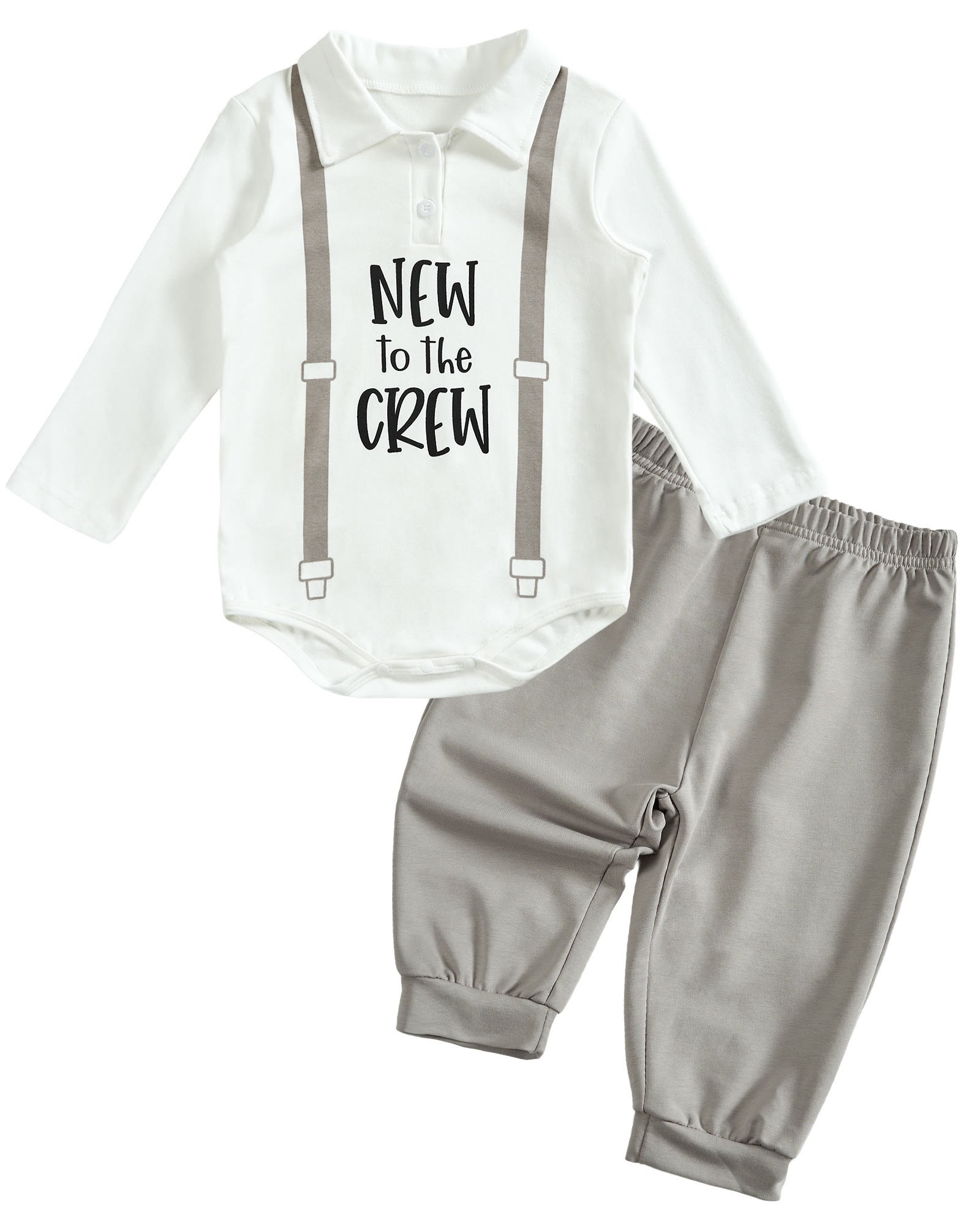 Toddler Baby I'm New Here Crew Long Sleeve Snap Closure Romper Top Jogger Pants Set - Grey - 2-3T - image 1
