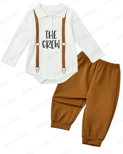 Toddler Baby I'm New Here Crew Long Sleeve Snap Closure Romper Top Jogger Pants Set - Brown - 2-3T - image 1