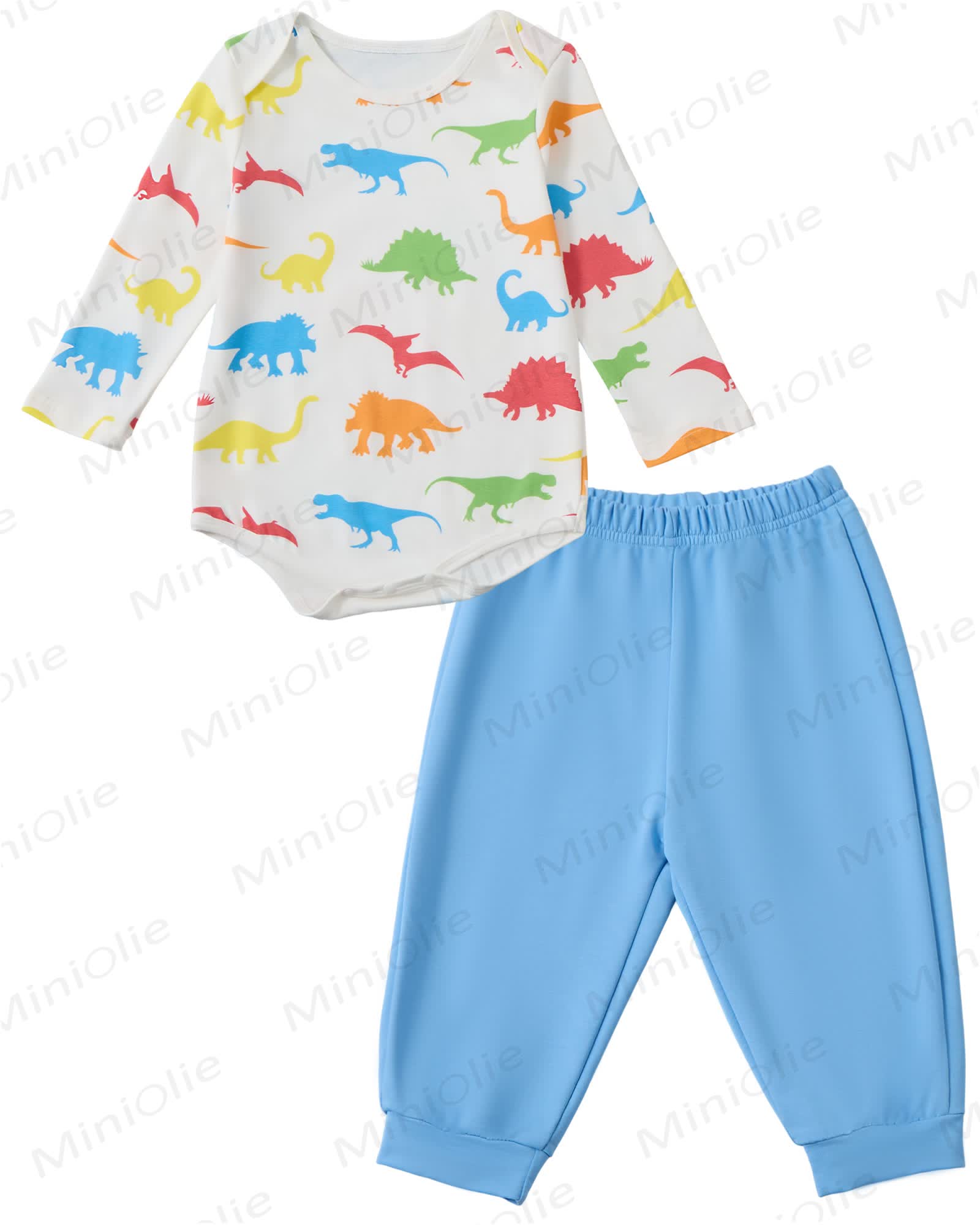 Toddler Baby Dinosaur Long Sleeve Snap Closure Romper Top Jogger Pants Set - Light Blue - 2-3T - image 1