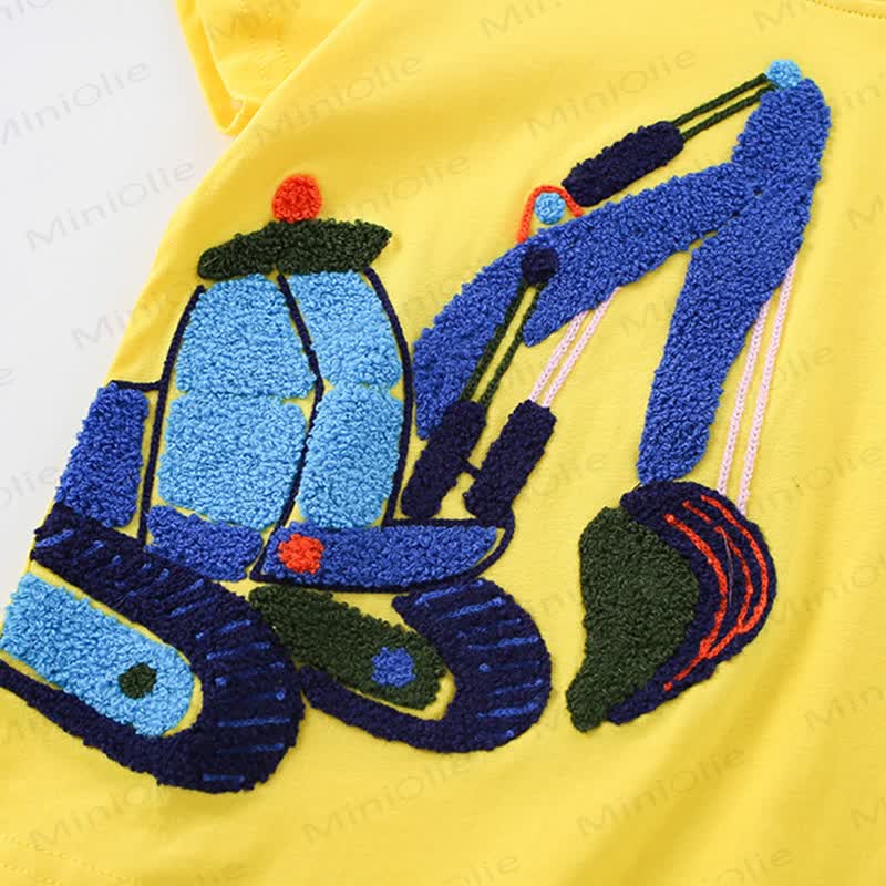 Toddler Boy Yellow Excavator Towel Embroidery Tee - image 2