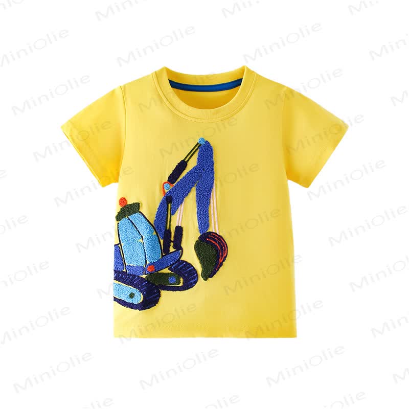 Toddler Boy Yellow Excavator Towel Embroidery Tee - Yellow - 8-9T - image 1