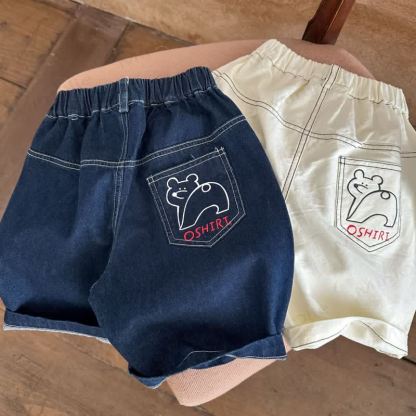Toddler Summer Bear Print Slogan Denim Shorts - image 1