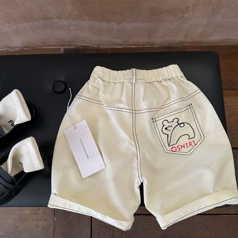 Toddler Summer Bear Print Slogan Denim Shorts - Beige - 8-9T - image 3