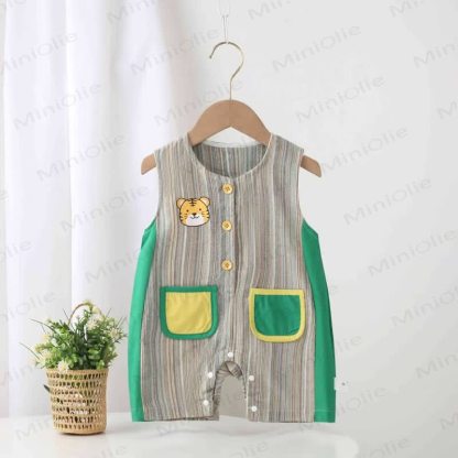 TIGER Baby Striped Three-dimensional Tail Sleeveless Romper - Green - 17-23M - image 1