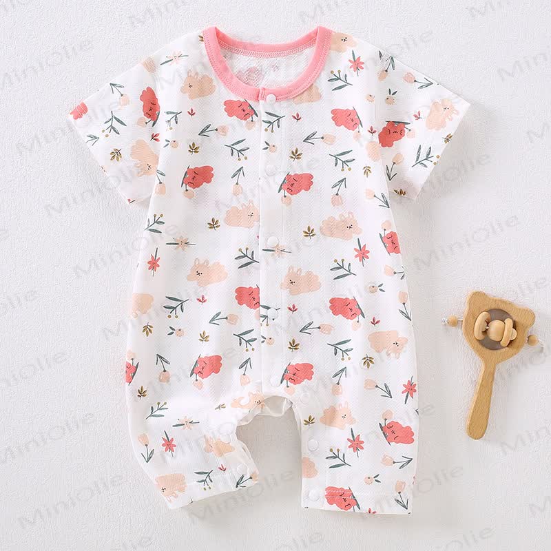 Baby White Cotton Summer Romper - Flower&Rabbit - 1-2T - image 3