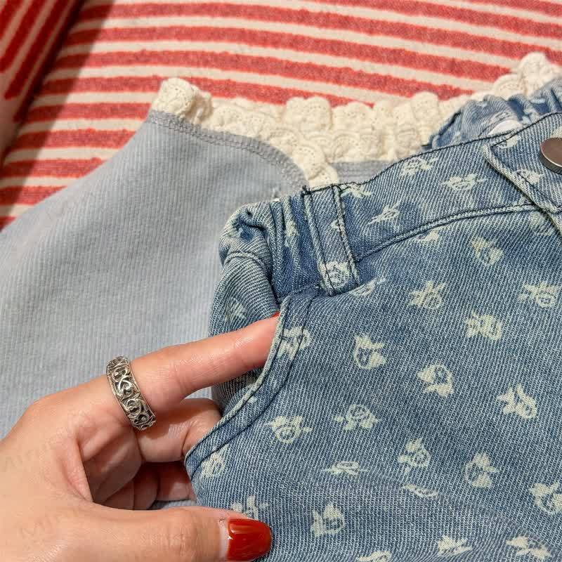 Toddler Summer Cotton Floral Print Denim Pants - image 3