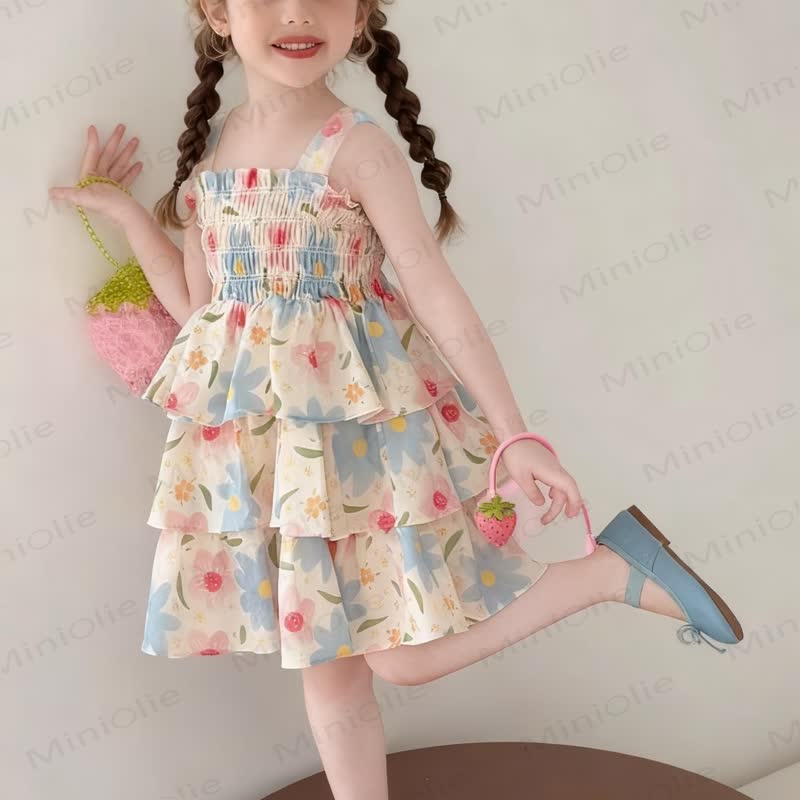 Toddler Girls Floral Print Sleeveless Dress - Beige - 8-9T - image 2