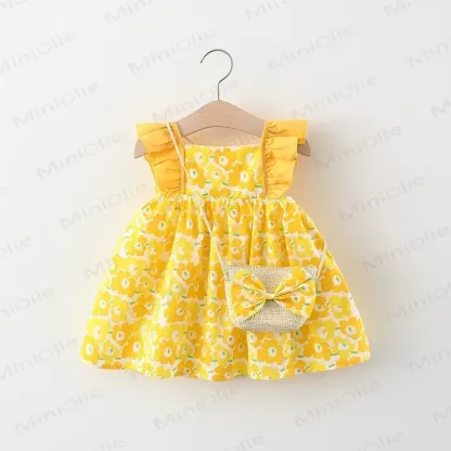 Baby Girls Cotton Floral or Strawberry Print Dress - Yellow - 2-3T - image 2
