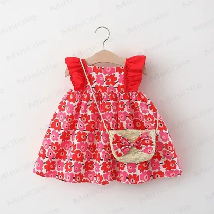 Baby Girls Cotton Floral or Strawberry Print Dress - Red - 2-3T - image 3