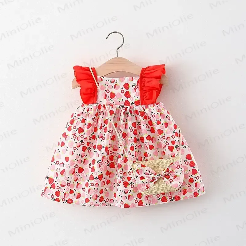Baby Girls Cotton Floral or Strawberry Print Dress - Red Strawberry - 2-3T - image 4
