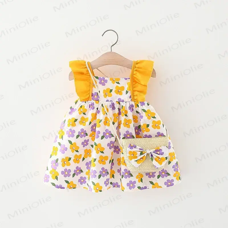 Baby Girls Cotton Floral or Strawberry Print Dress - Yellow Flower - 2-3T - image 7