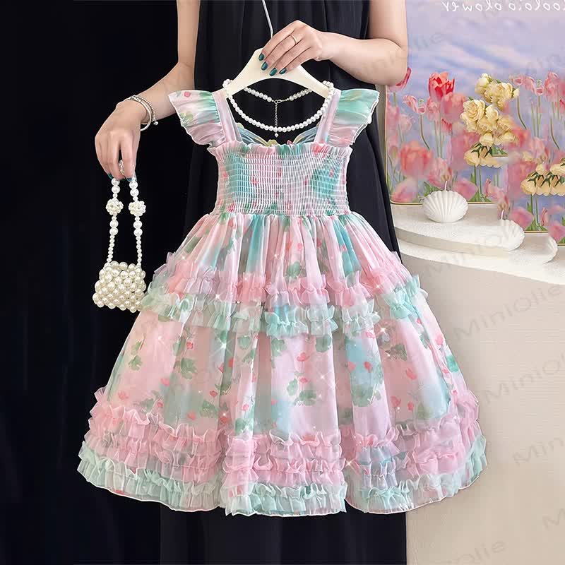 Toddler Girls Floral Print Tulle Dress - Pink - 8-9T - image 1