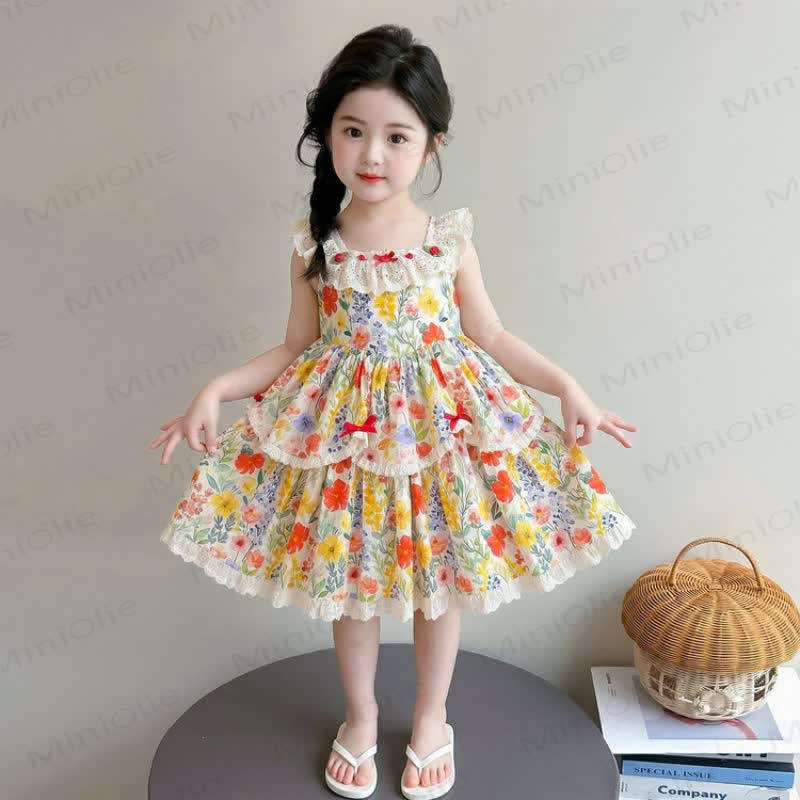 Toddler Kid Girls Cotton Floral Print Sleeveless Dress with Hat - Multicolor - 12-13T - image 1