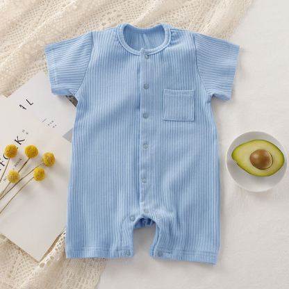 Baby Solid Color Ribbed Front Snaps Romper - Blue - 18-24M - image 5