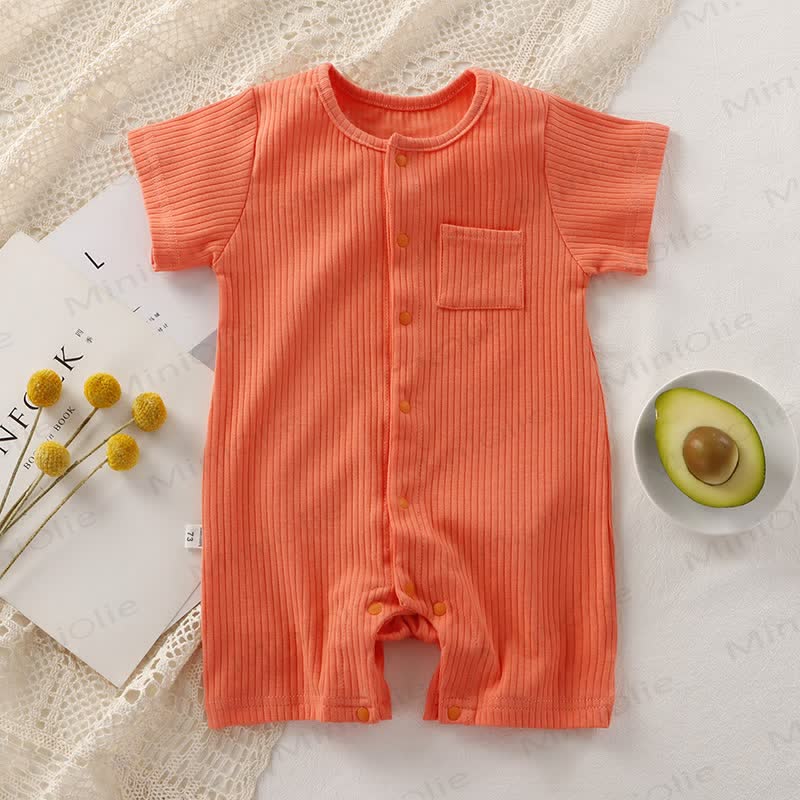 Baby Solid Color Ribbed Front Snaps Romper - Orange - 18-24M - image 6