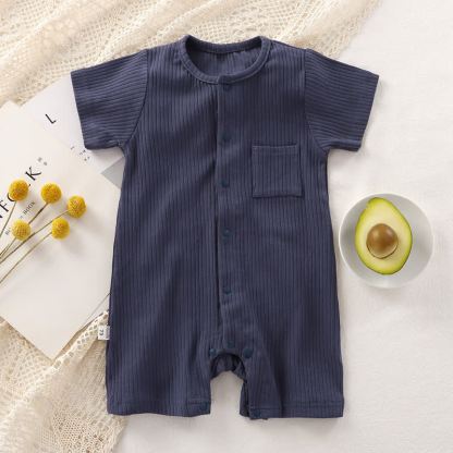 Baby Solid Color Ribbed Front Snaps Romper - Navy - 18-24M - image 7