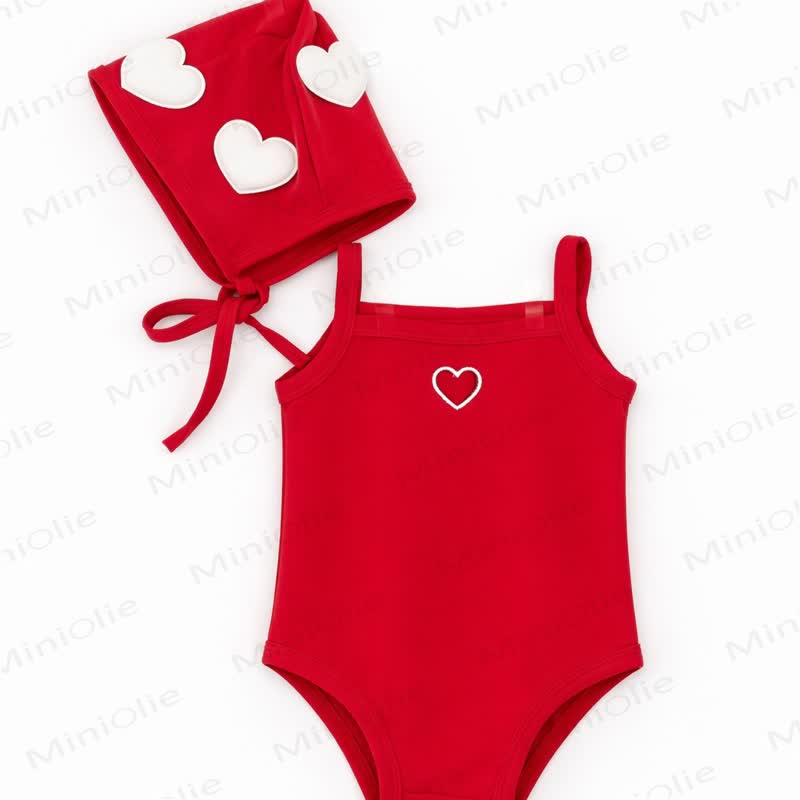 Baby Heart Swimsuit with Hat - Red - 2-3T - image 2