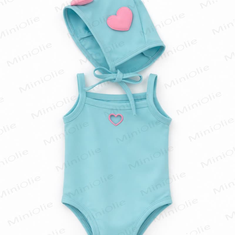 Baby Heart Swimsuit with Hat - Blue - 2-3T - image 3