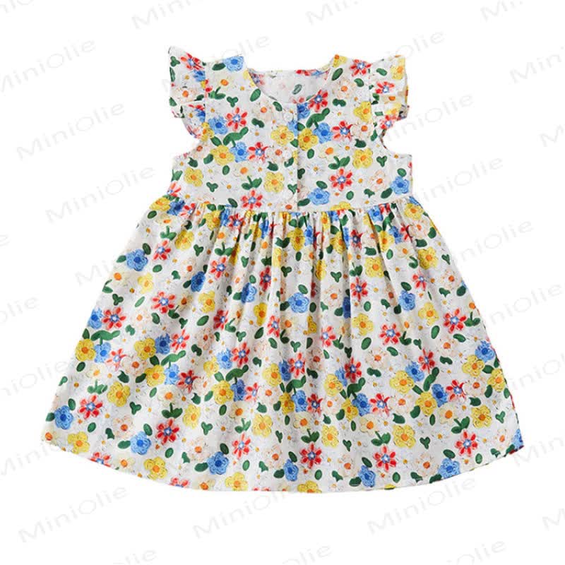 Toddler Girls Beige Cotton Floral Print Aline Dress - image 2