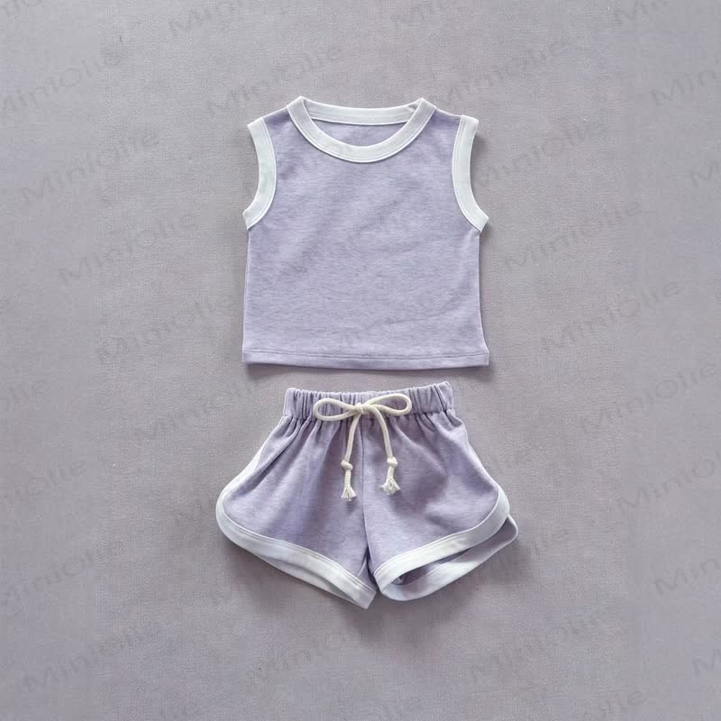 Baby Cotton Solid Color Vest and Shorts Two Piece Set - Purple - 3-4T - image 2