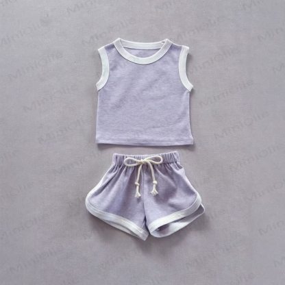 Baby Cotton Solid Color Vest and Shorts Two Piece Set - Purple - 3-4T - image 2