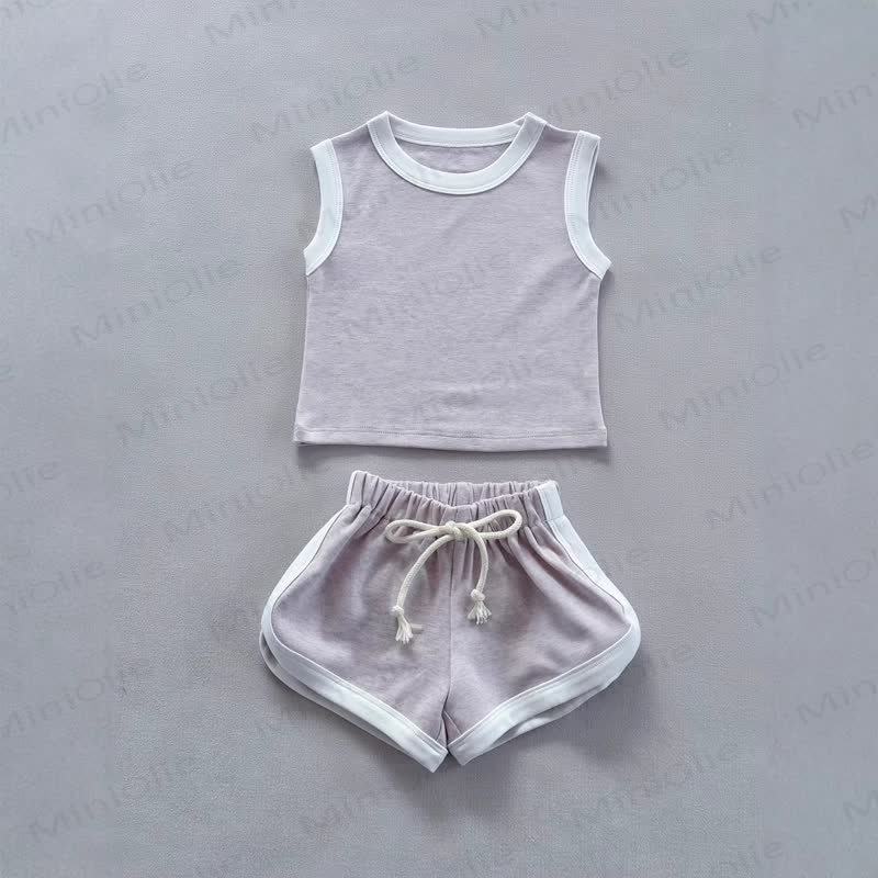 Baby Cotton Solid Color Vest and Shorts Two Piece Set - LightPink - 3-4T - image 4
