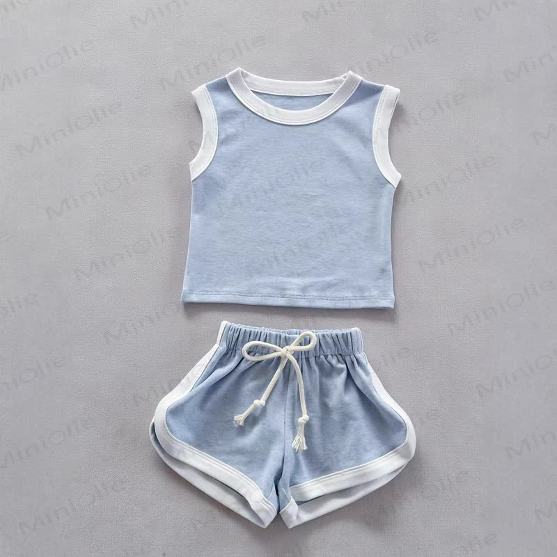 Baby Cotton Solid Color Vest and Shorts Two Piece Set - Blue - 3-4T - image 3