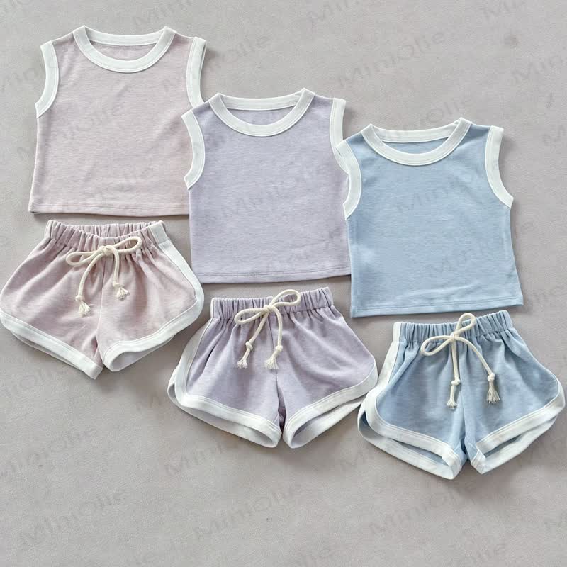 Baby Cotton Solid Color Vest and Shorts Two Piece Set - image 1