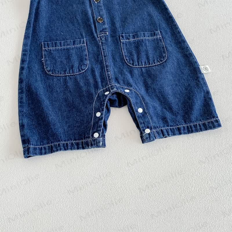 Baby Denim Sleeveless Romper with Hat - image 5