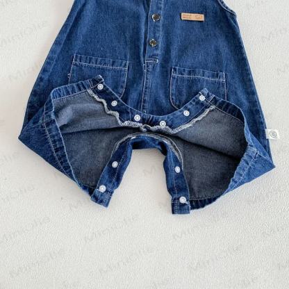 Baby Denim Sleeveless Romper with Hat - image 6