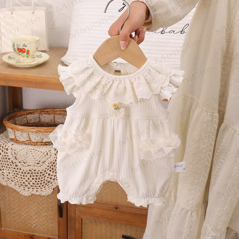 Baby Lace Ruffle Collar Sleeveless Romper - White - 12-18M - image 1