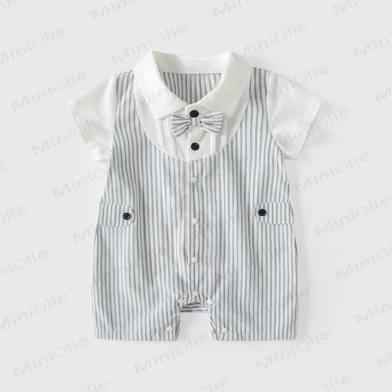 Baby Boy Bow Tie Striped Romper - Blue - 18-24M - image 1