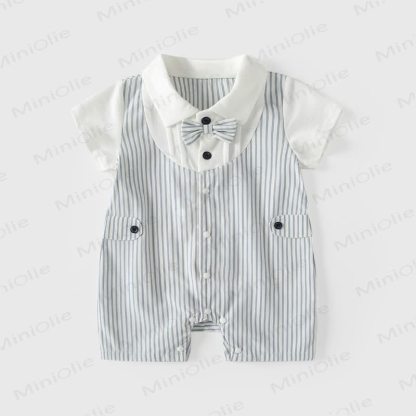 Baby Boy Bow Tie Striped Romper - Blue - 18-24M - image 1