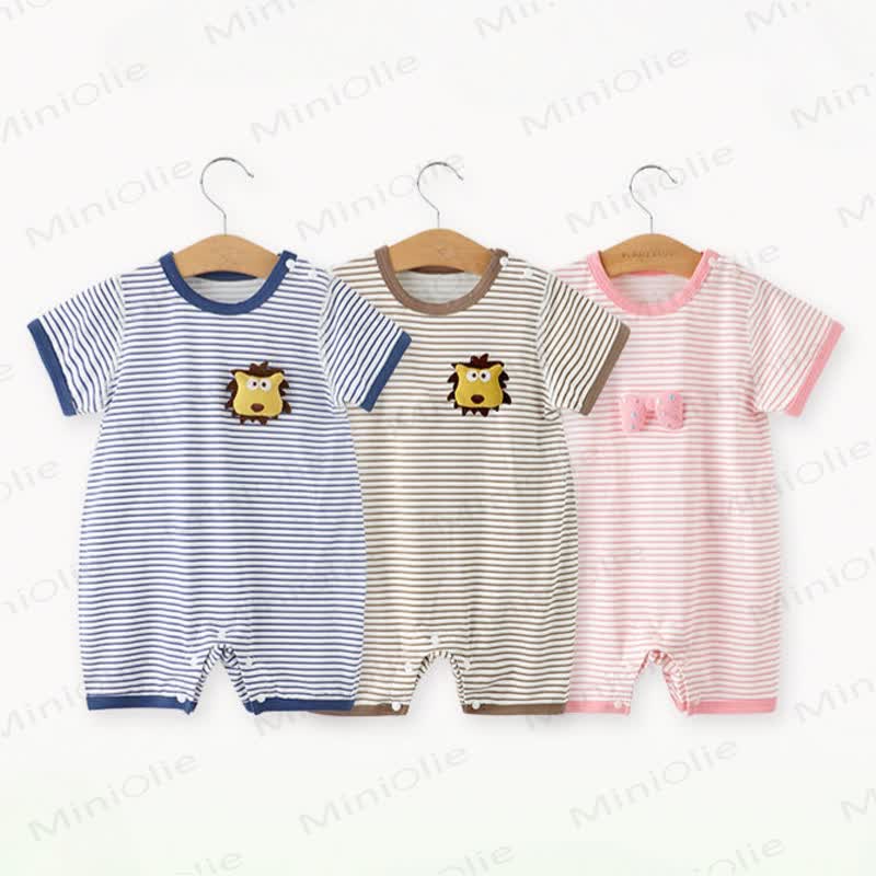 Baby Animal/Bowknot Striped Romper - image 1